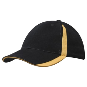Brushed Heavy Cotton with Inserts on Peak and Crown, Colour: Black/Gold