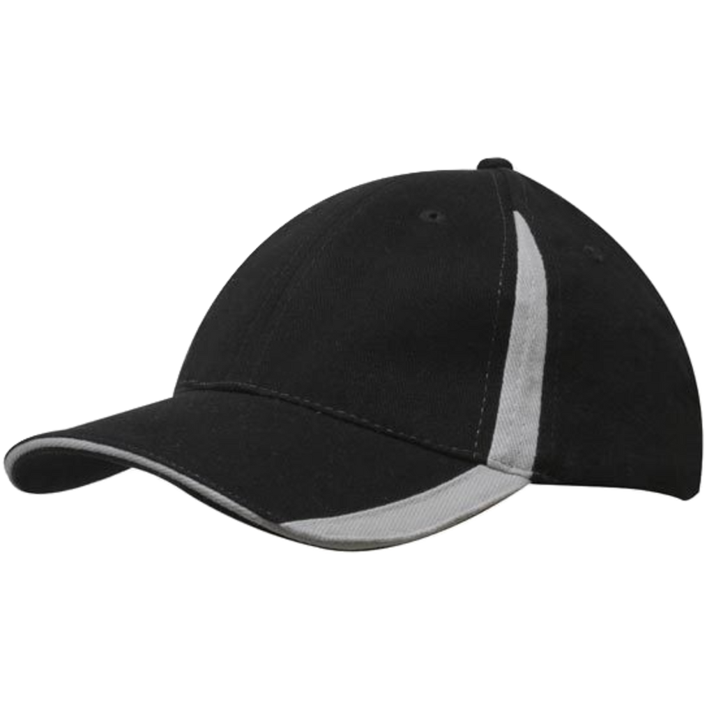 Brushed Heavy Cotton with Inserts on Peak and Crown, Colour: Black/Grey