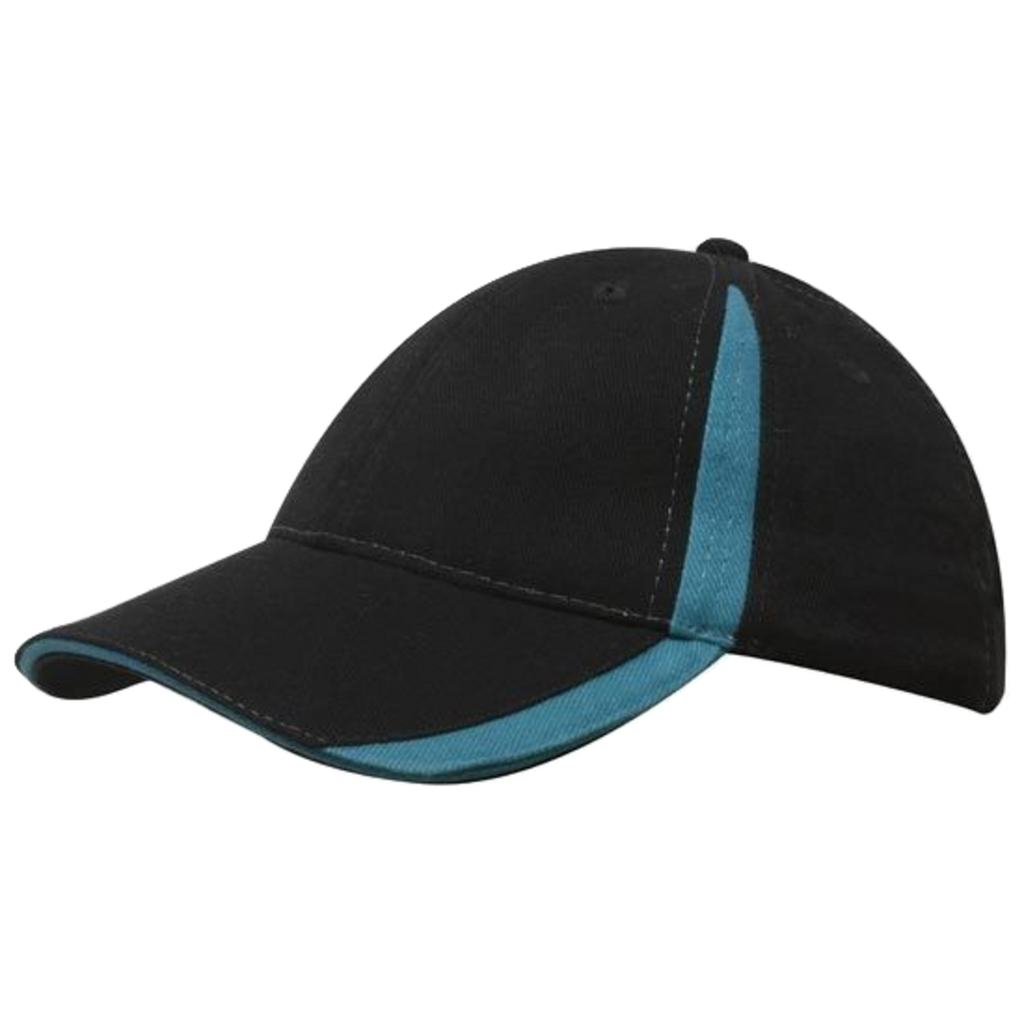 Brushed Heavy Cotton with Inserts on Peak and Crown, Colour: Black/Teal