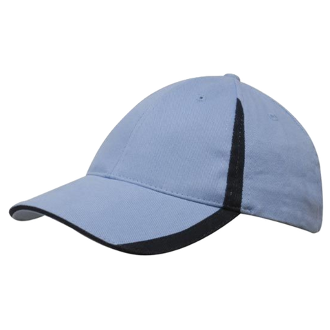 Image of Brushed Heavy Cotton with Inserts on Peak and Crown, Colour: Sky/Navy