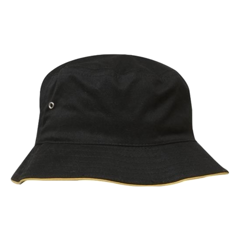 Image of Brushed Sports Twill Bucket Hat, Size: L/XL, Colour: Black/Gold