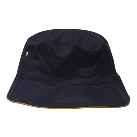 Image of Brushed Sports Twill Bucket Hat, Size: L/XL, Colour: Navy/Gold