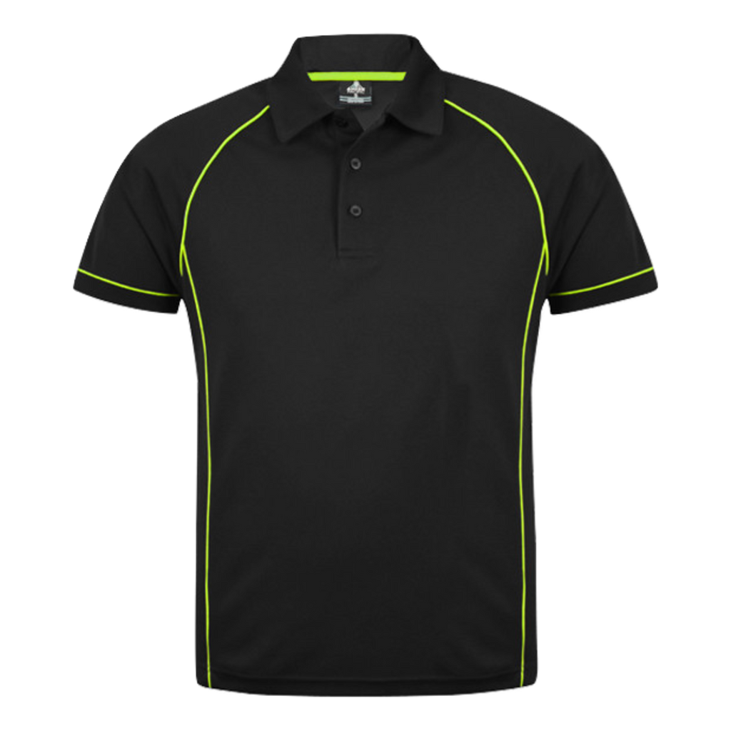 Mens Endeavour Polo, Colour: Black/Fluro Green