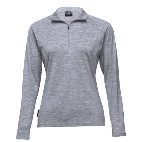Image of Womens Merino Zip Pullover, Colour: Grey Marle