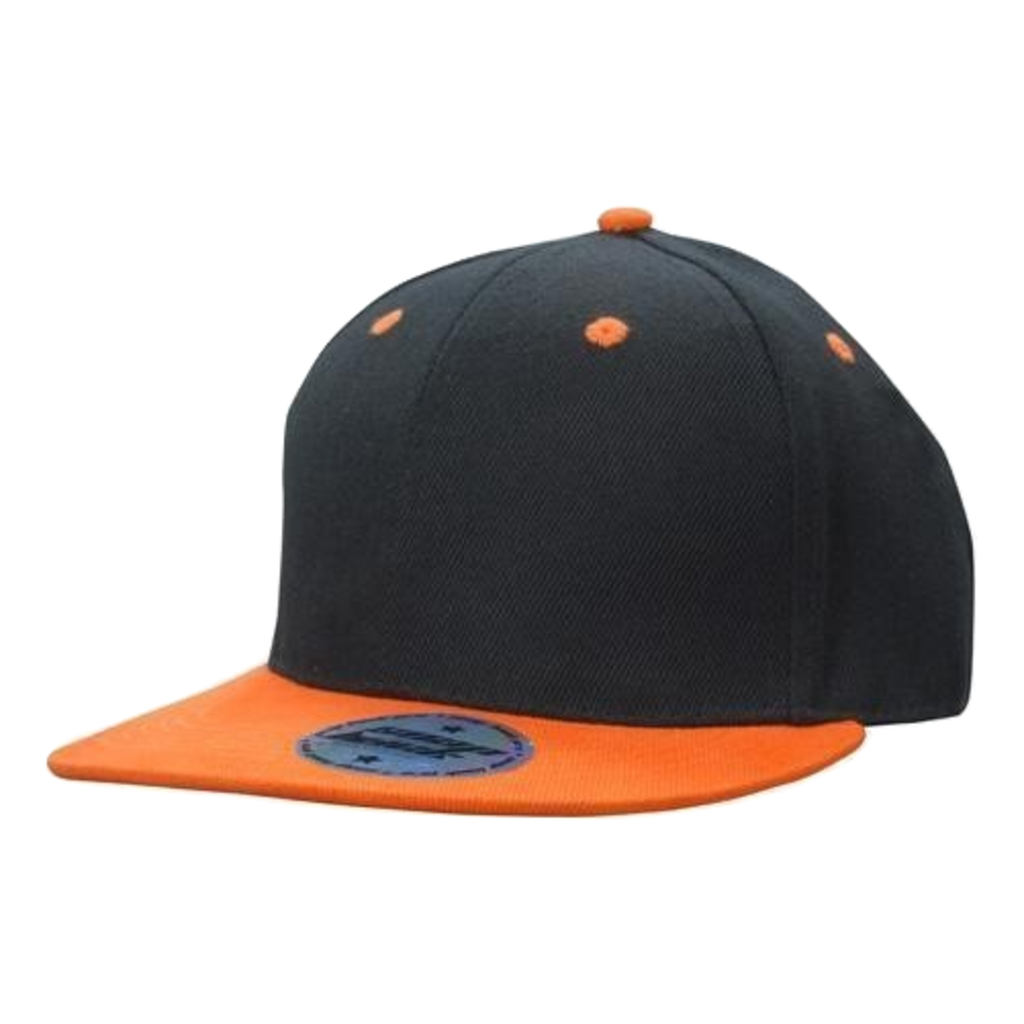 Premium American Twill Youth Size with Snap Back Pro Junior Styling, Colour: Black/Orange