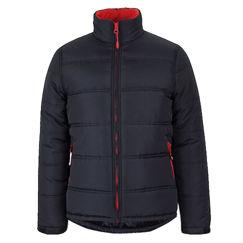 Image of Adults Puffer Contrast Jacket, Colour: Black/Red