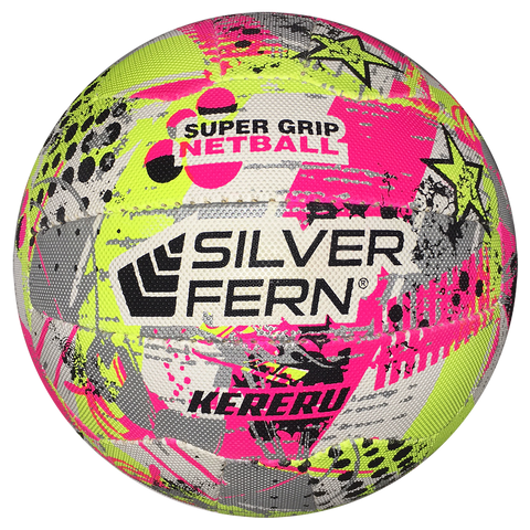 Image of Silver Fern Kereru Netball, Size: 5, Colour: White-Pink/Yellow/Silver