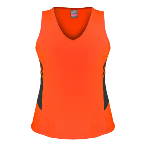 Image of Womens Tasman Singlet, Colour: Neon Orange/Slate