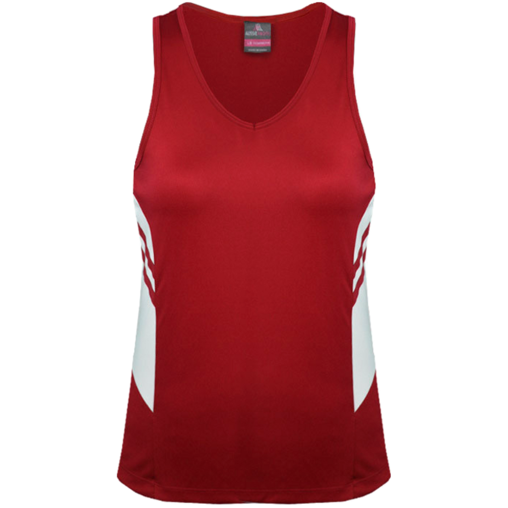 Womens Tasman Singlet, Colour: Red/White