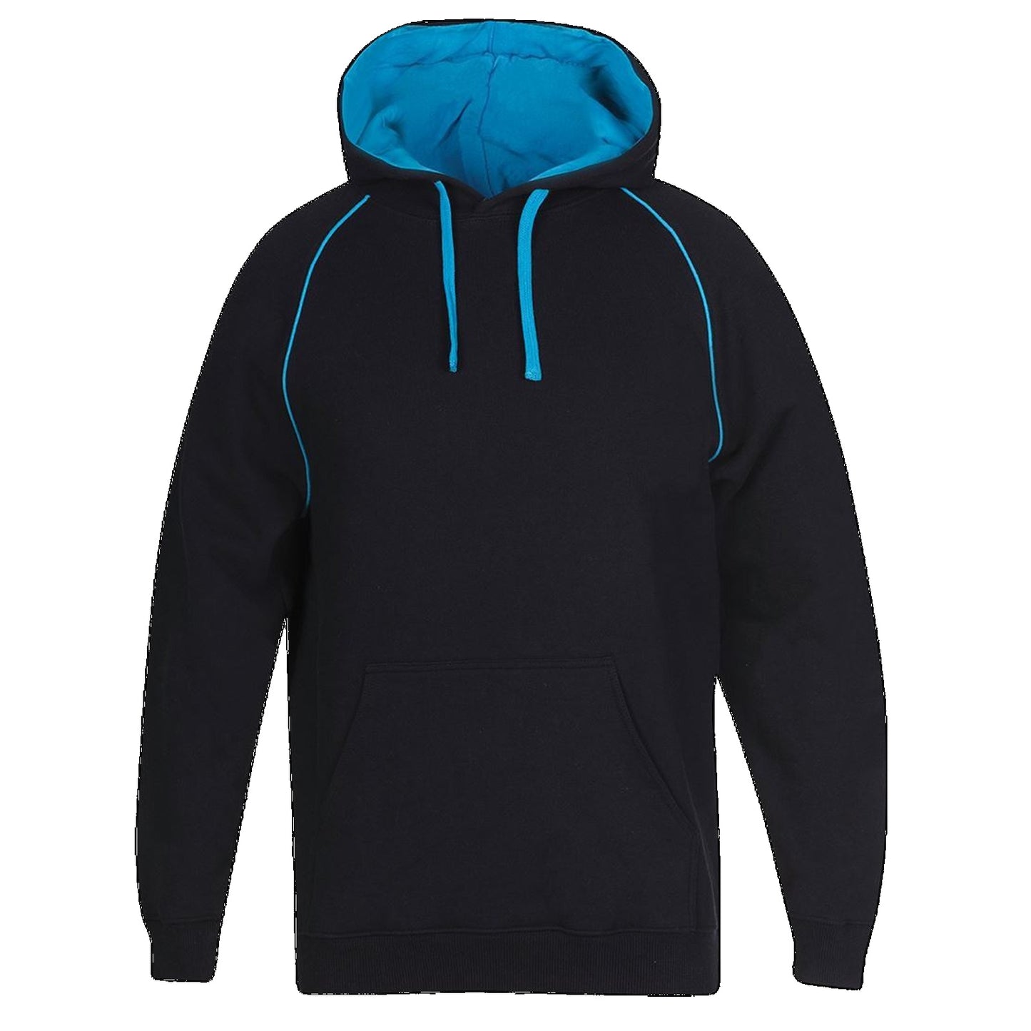 JBs Adult Contrast Fleecy Hoodie, Colour: Black/Aqua