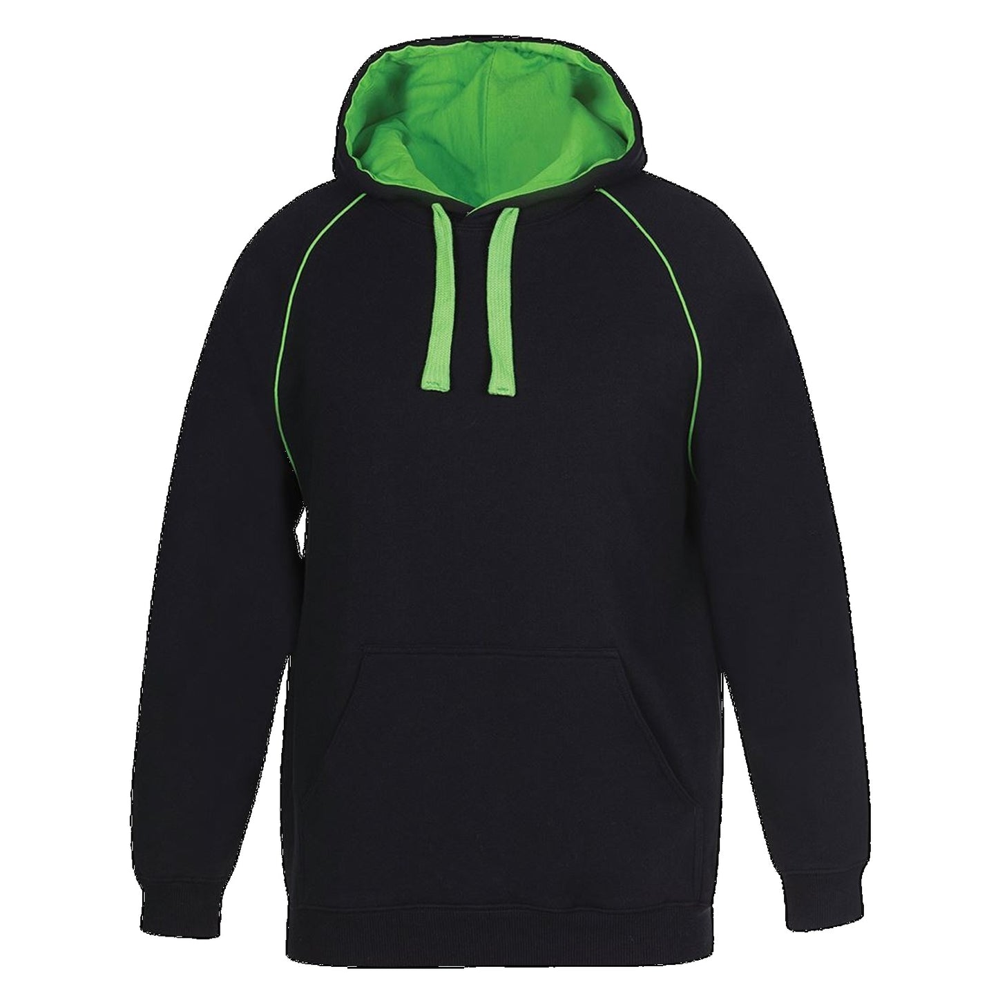 JBs Adult Contrast Fleecy Hoodie, Colour: Black/Pea Green