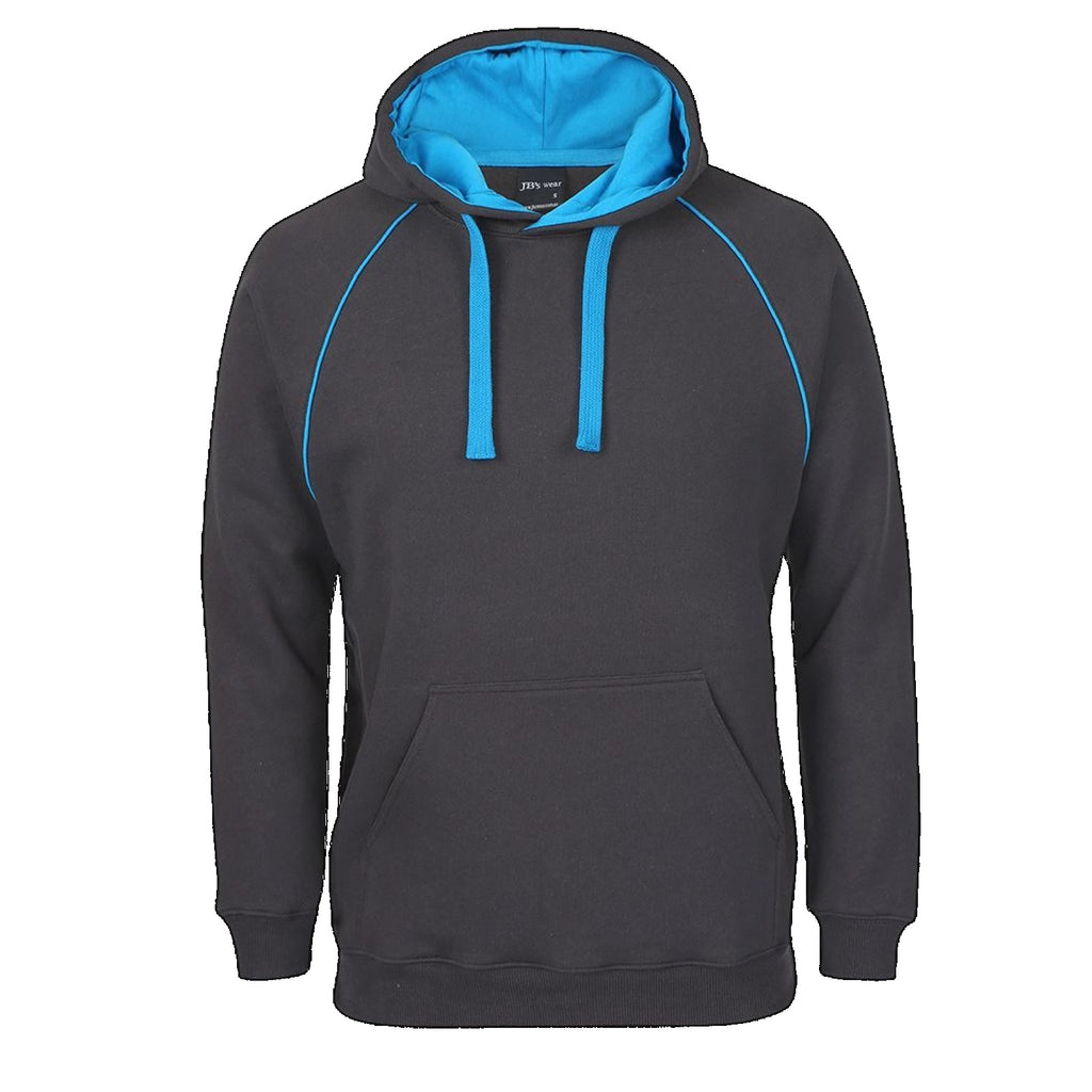 JBs Adult Contrast Fleecy Hoodie, Colour: Gunmetal/Aqua
