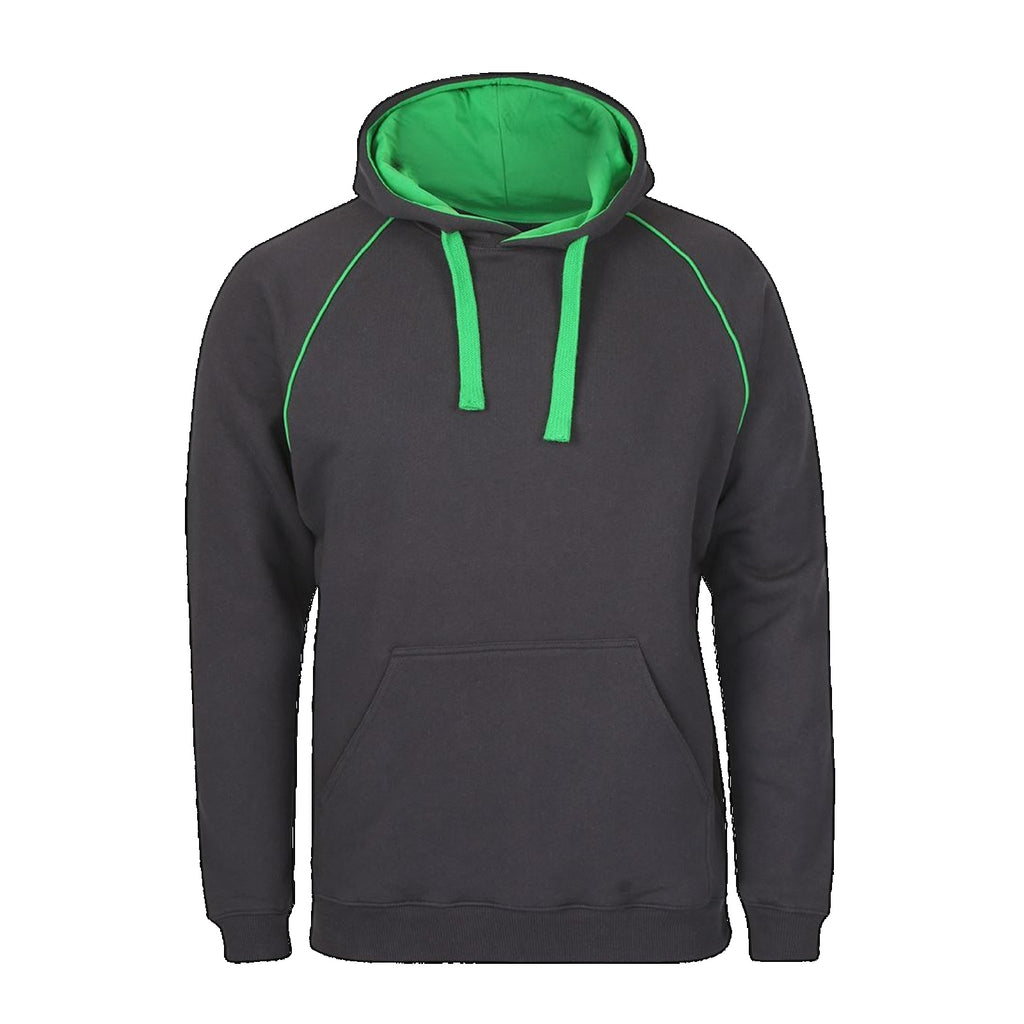 JBs Adult Contrast Fleecy Hoodie, Colour: Gunmetal/Pea Green