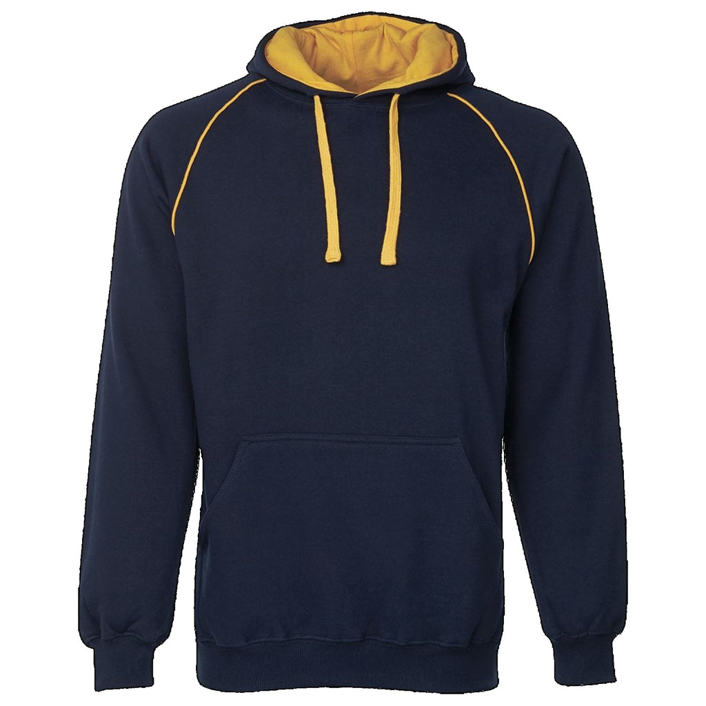 JBs Adult Contrast Fleecy Hoodie, Colour: Navy/Gold