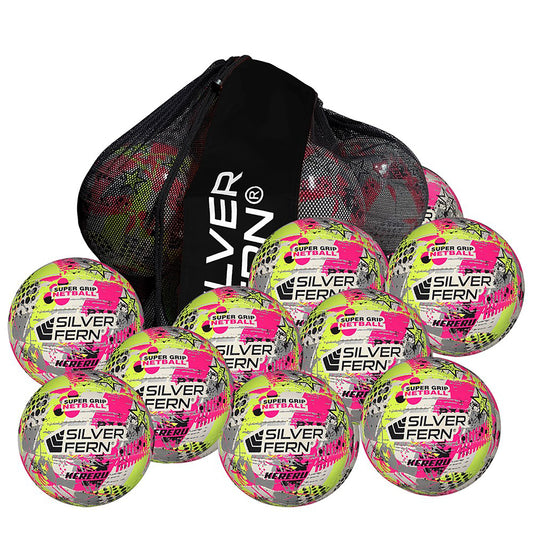 Kereru Netball - 10 Pack, Colour: White/Pink/Yellow/Silver, Size: 5