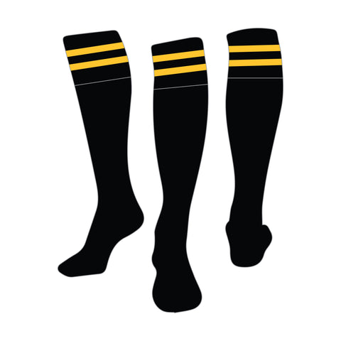 Black/Gold Striped Rugby Socks - CLEARANCE SPECIAL, Size: XL (adults 11-13)