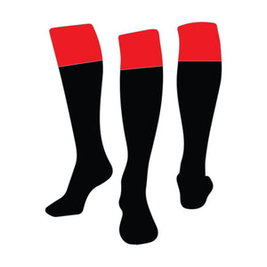 Black With Red Turndown Rugby Socks - CLEARANCE SPECIAL, Size: XL (adults 11-13)