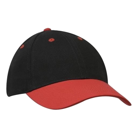 Image of Brushed Heavy Cotton Cap, Colour: Black/Red