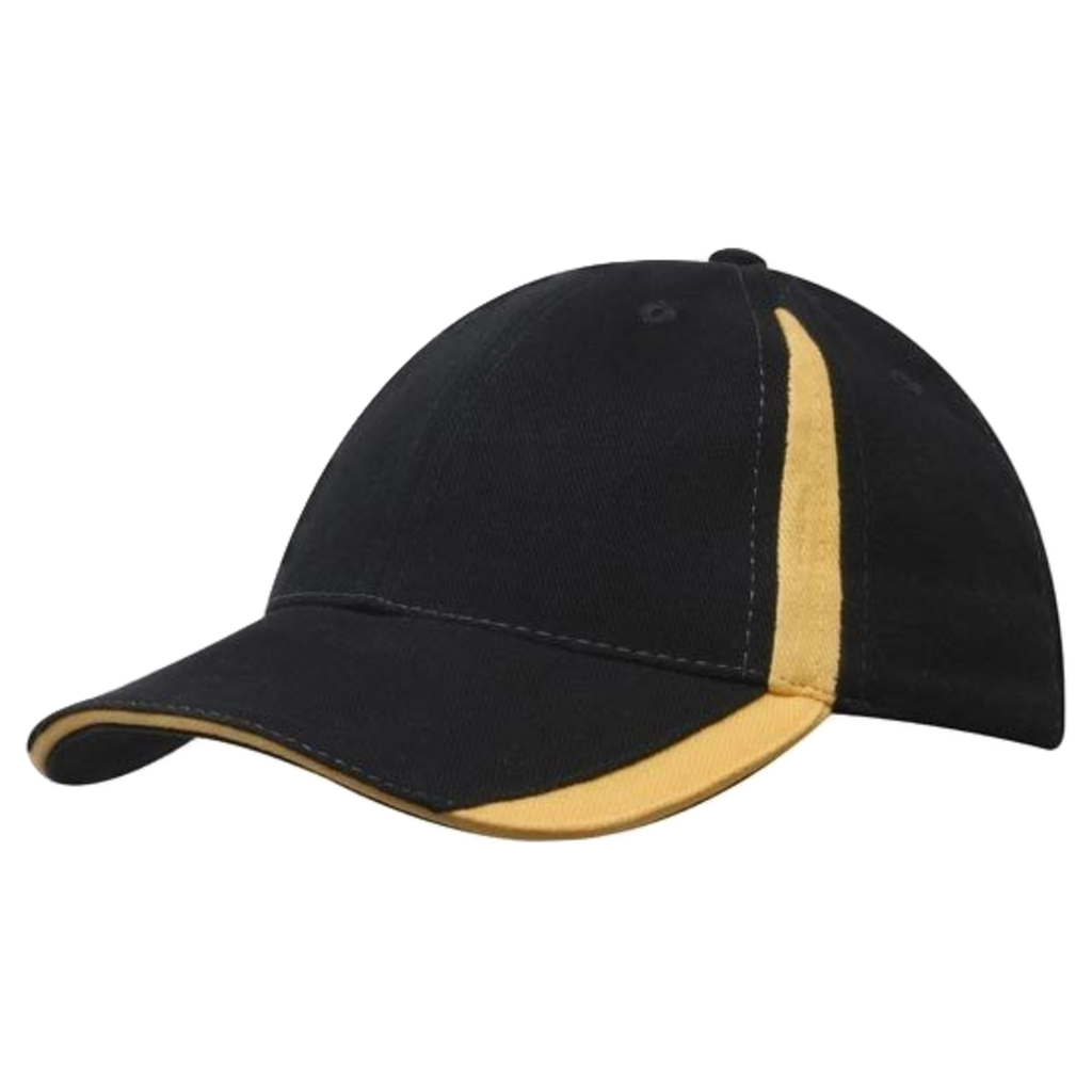 Brushed Heavy Cotton with Inserts on Peak and Crown, Colour: Black/Gold