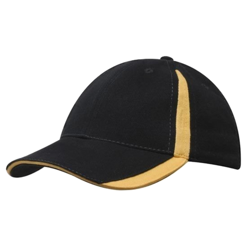 Image of Brushed Heavy Cotton with Inserts on Peak and Crown, Colour: Black/Gold