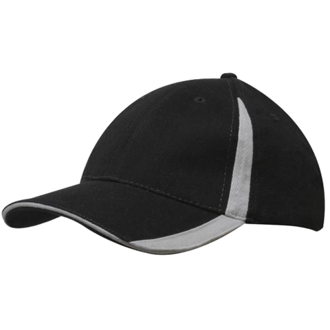 Image of Brushed Heavy Cotton with Inserts on Peak and Crown, Colour: Black/Grey