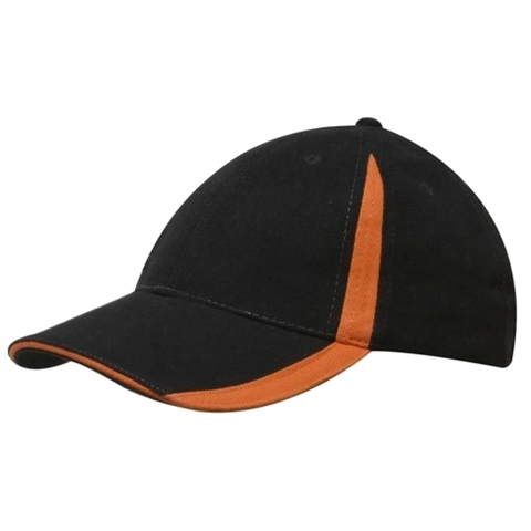 Image of Brushed Heavy Cotton with Inserts on Peak and Crown, Colour: Black/Orange