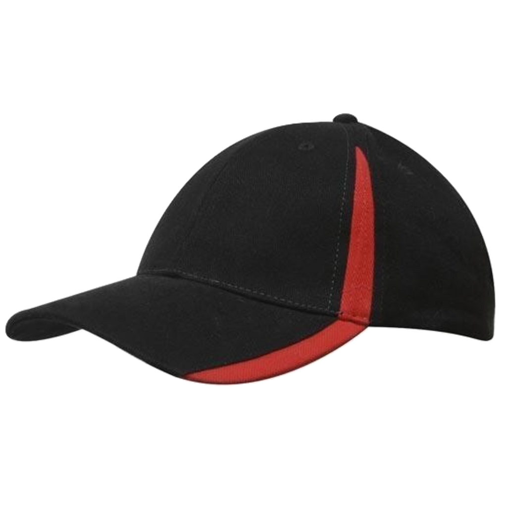 Brushed Heavy Cotton with Inserts on Peak and Crown, Colour: Black/Red