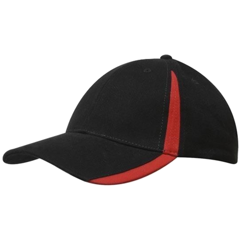 Image of Brushed Heavy Cotton with Inserts on Peak and Crown, Colour: Black/Red