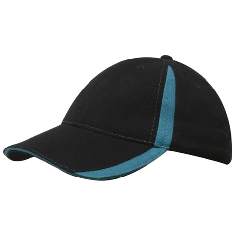 Image of Brushed Heavy Cotton with Inserts on Peak and Crown, Colour: Black/Teal