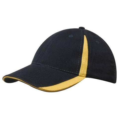 Image of Brushed Heavy Cotton with Inserts on Peak and Crown, Colour: Navy/Gold