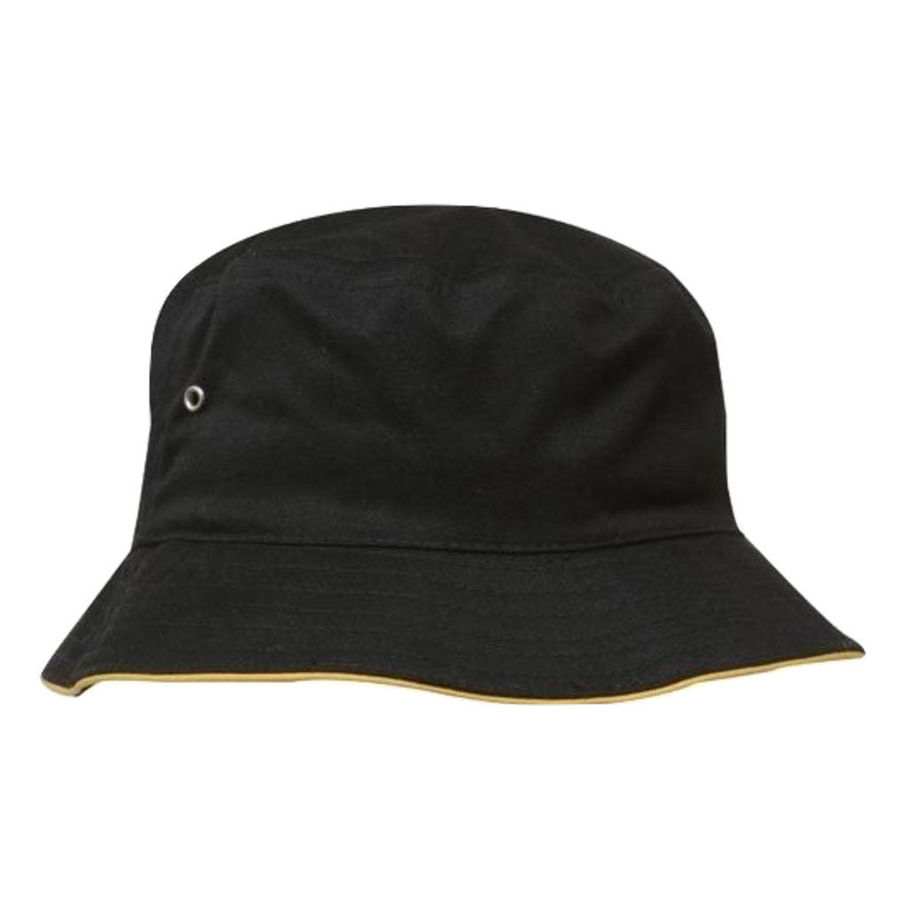 Brushed Sports Twill Bucket Hat, Size: L/XL, Colour: Black/Gold