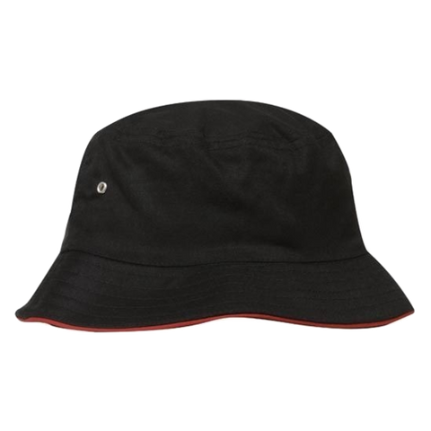 Image of Brushed Sports Twill Bucket Hat, Size: L/XL, Colour: Black/Red
