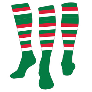 Emerald/Red/White Striped Rugby Socks - CLEARANCE SPECIAL, Size: L (adults 7-11)