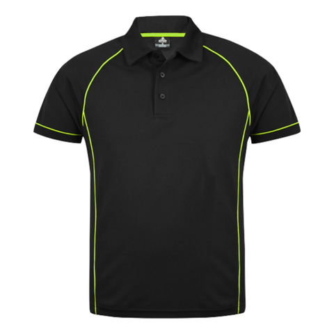 Image of Mens Endeavour Polo, Colour: Black/Fluro Green
