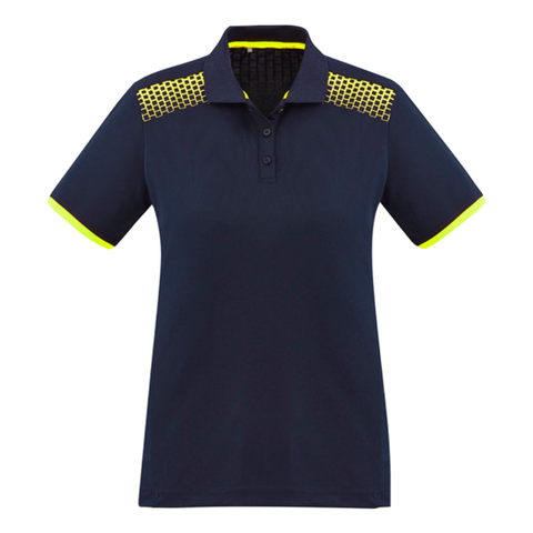 Image of Womens Galaxy Polo, Colour: Navy/Fl Yellow