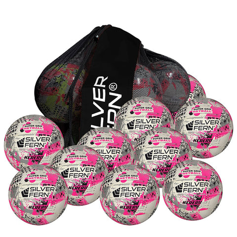 Image of Kereru Netball - 10 Pack, Colour: White/Pink/Silver, Size: 5