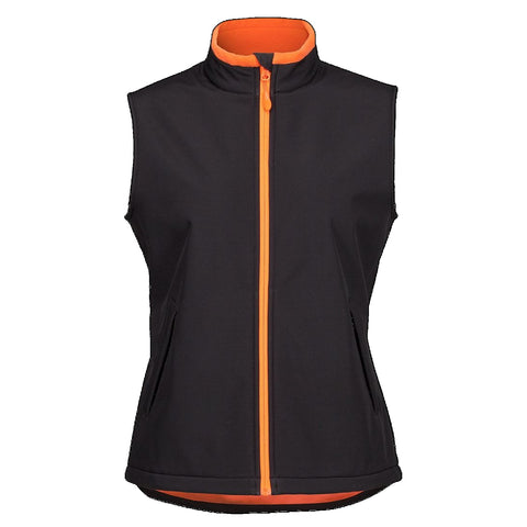 Ladies Podium Softshell Vest, Colour: Black/Orange
