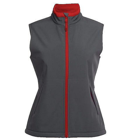 Ladies Podium Softshell Vest, Colour: Charcoal/Red