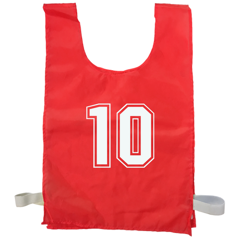 Numbered Sports Bibs - 10 Set, Size: XL (56 x 38 cm), Colour: Red