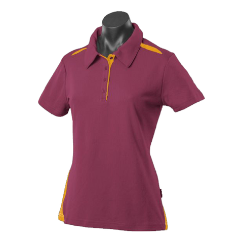 Image of Womens Paterson Polo, Colour: Maroon/Gold