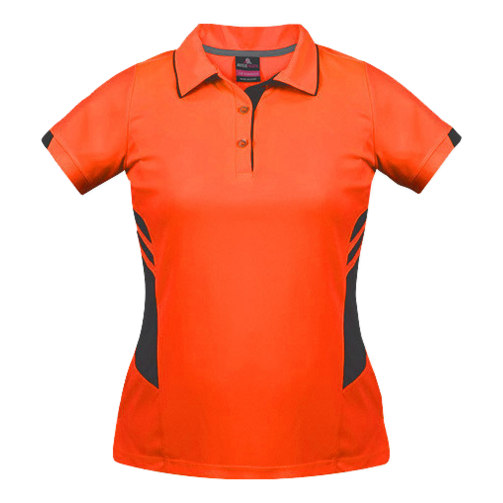 Womens Tasman Polo, Colour: Neon Orange/Slate