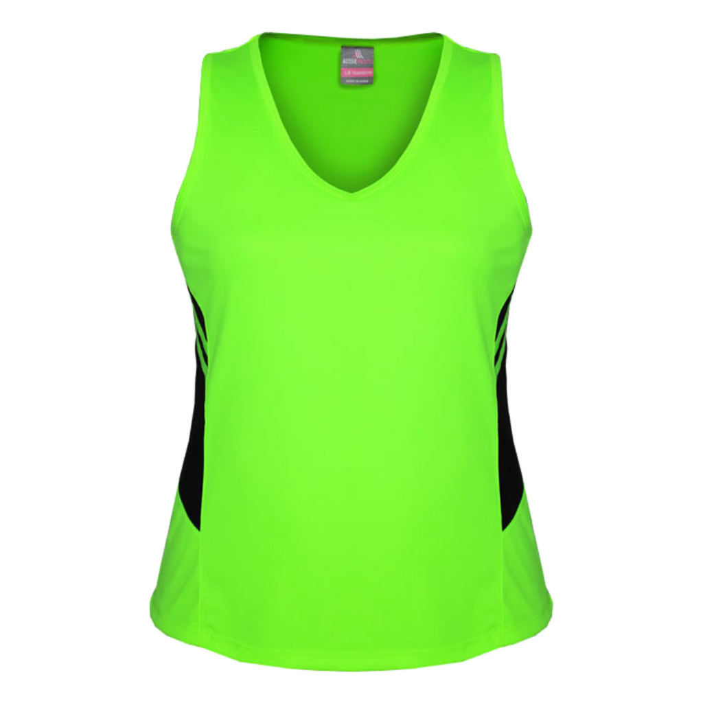 Womens Tasman Singlet, Colour: Neon Green/Black