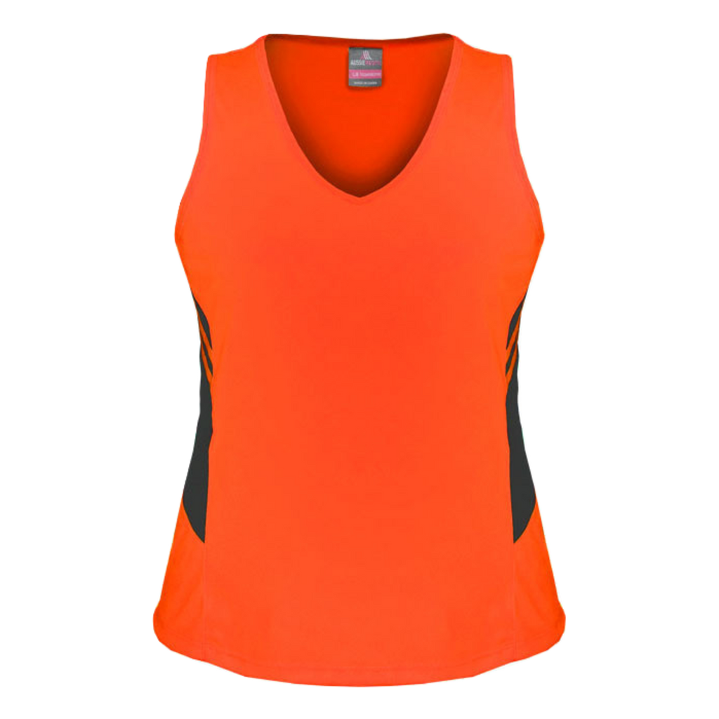 Womens Tasman Singlet, Colour: Neon Orange/Slate