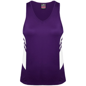 Womens Tasman Singlet, Colour: Purple/White