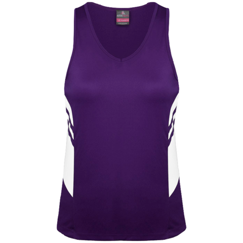 Image of Womens Tasman Singlet, Colour: Purple/White