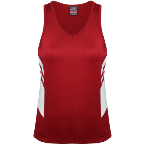 Womens Tasman Singlet, Colour: Red/White