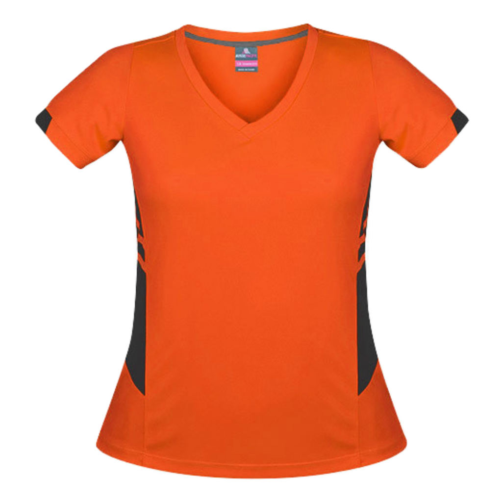 Womens Tasman Tee, Colour: Neon Orange/Slate